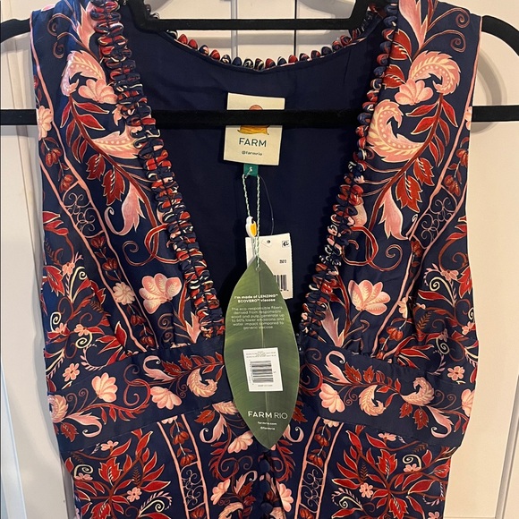 ‼️DELETING FRIDAY‼️Farm Rio boho floral scarf navy blue midi dress - NWT - Picture 5 of 8